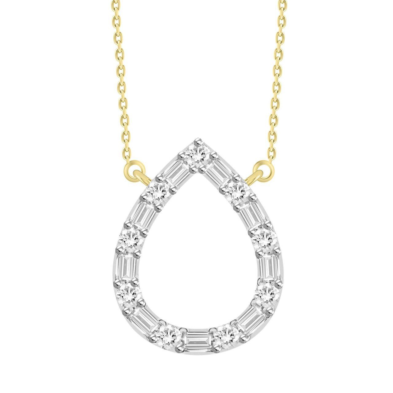 LADIES NECKLACE 1/10 CT ROUND/BAGUETTE DIAMOND 10K YELLOW GOLD