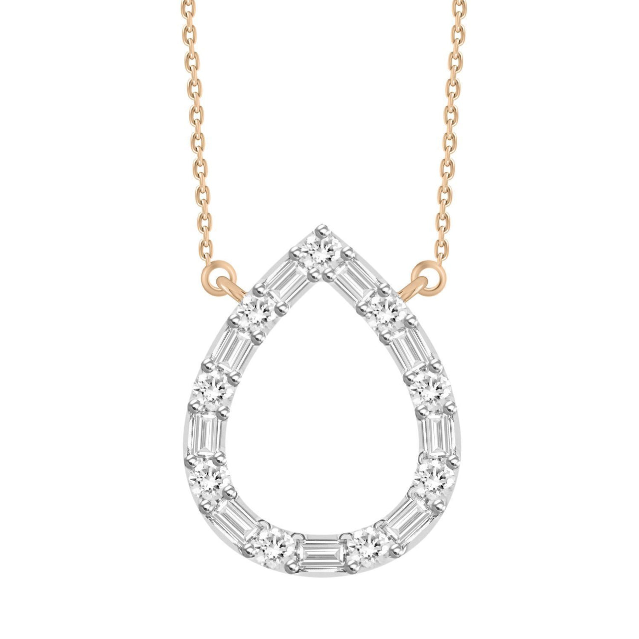 LADIES NECKLACE 1/10 CT ROUND/BAGUETTE DIAMOND 10K ROSE GOLD