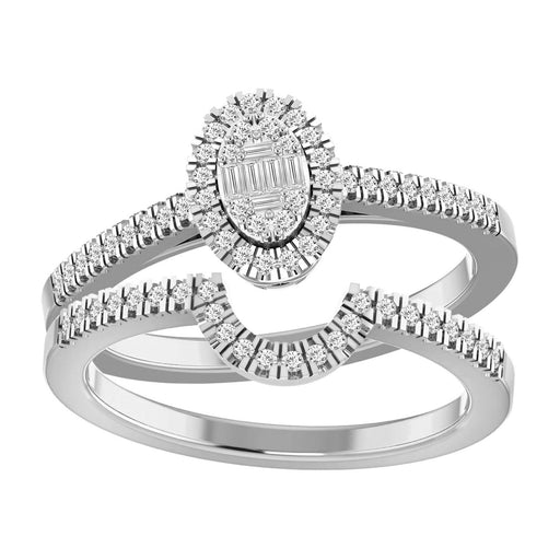 LADIES BRIDAL RING SET 1/3 CT ROUND/BAGUETTE DIAMOND 10K WHITE GOLD