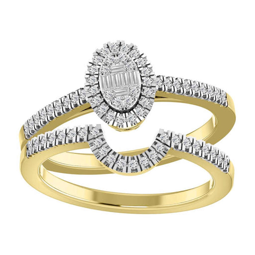 LADIES BRIDAL RING SET 1/3 CT ROUND/BAGUETTE DIAMOND 10K YELLOW GOLD