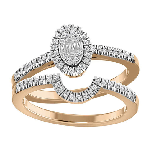 LADIES BRIDAL RING SET 1/3 CT ROUND/BAGUETTE DIAMOND 10K ROSE GOLD