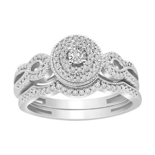 LADIES BRIDAL RING SET 1/4 CT ROUND DIAMOND 10K WHITE GOLD