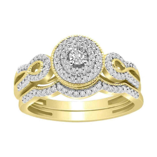 LADIES BRIDAL RING SET 1/4 CT ROUND DIAMOND 10K YELLOW GOLD