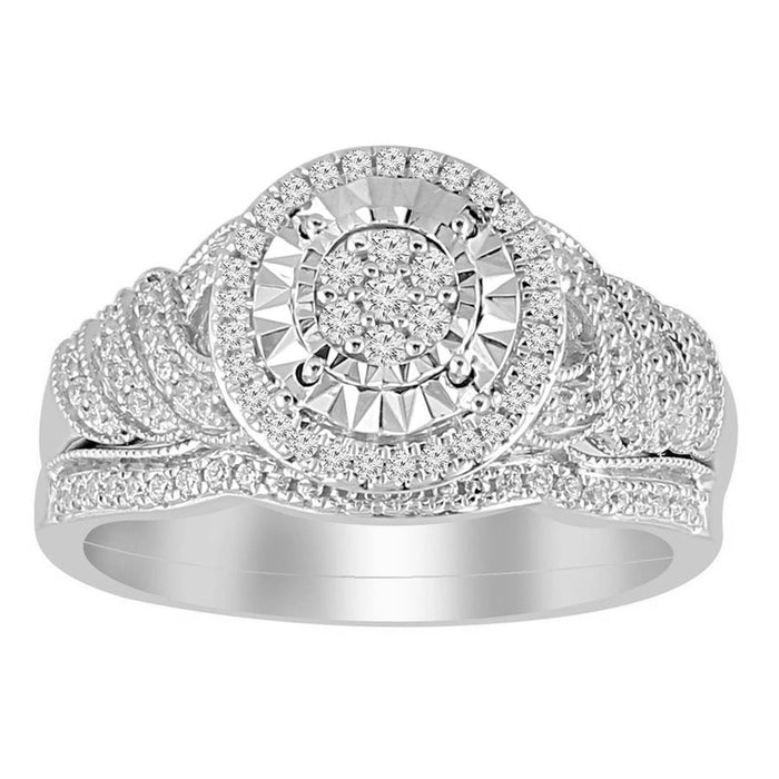 LADIES BRIDAL RING SET 1/3 CT ROUND DIAMOND 10K WHITE GOLD