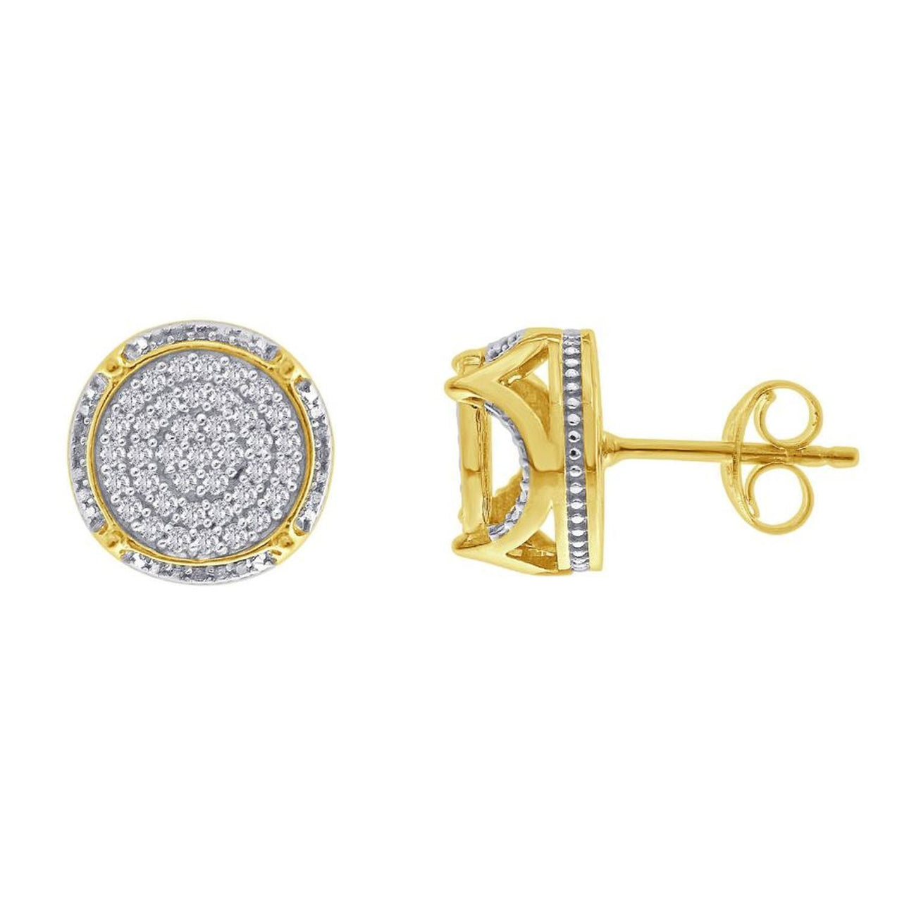 MEN'S EARRINGS  1/3 CT ROUND DIAMOND 10K YELLOW GOLD