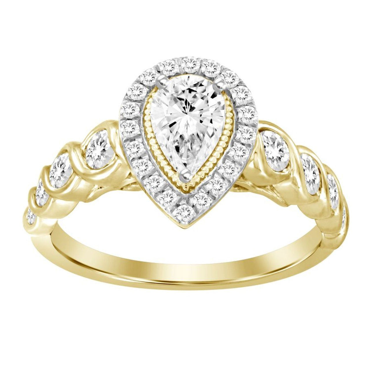 LADIES RING 1/2 CT ROUND/PEAR DIAMOND 14K YELLOW GOLD