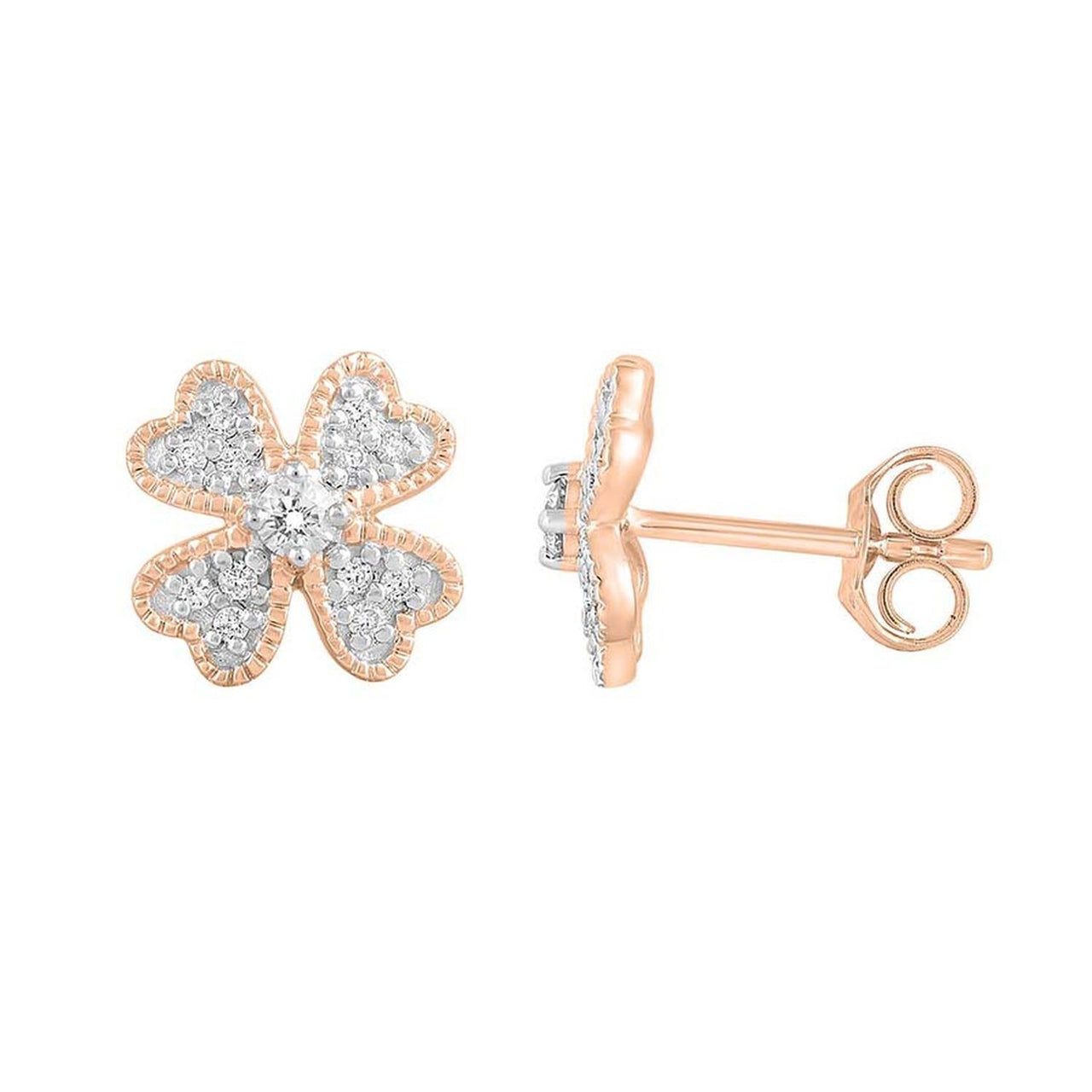 UNISEX EARRINGS 1/5 CT ROUND DIAMOND 10K ROSE GOLD
