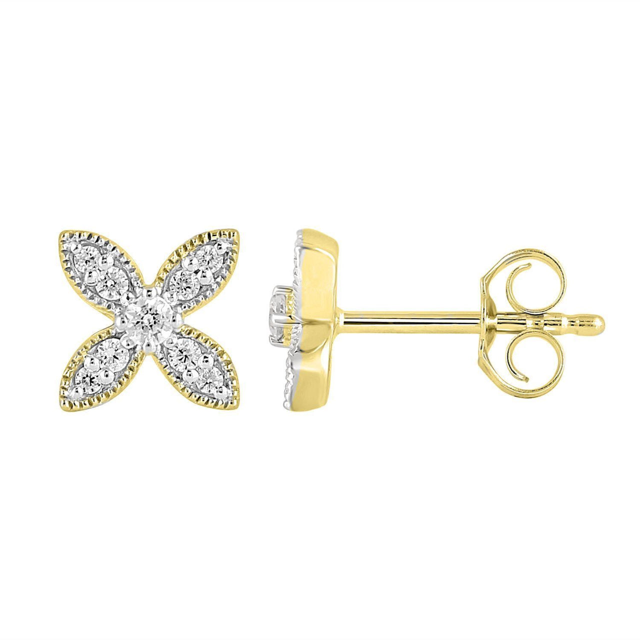 LADIES EARRINGS 1/6 CT ROUND DIAMOND 10K YELLOW GOLD