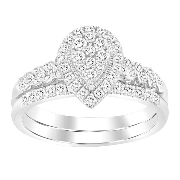 LADIES BRIDAL RING SET 1/2 CT ROUND DIAMOND 10K WHITE GOLD