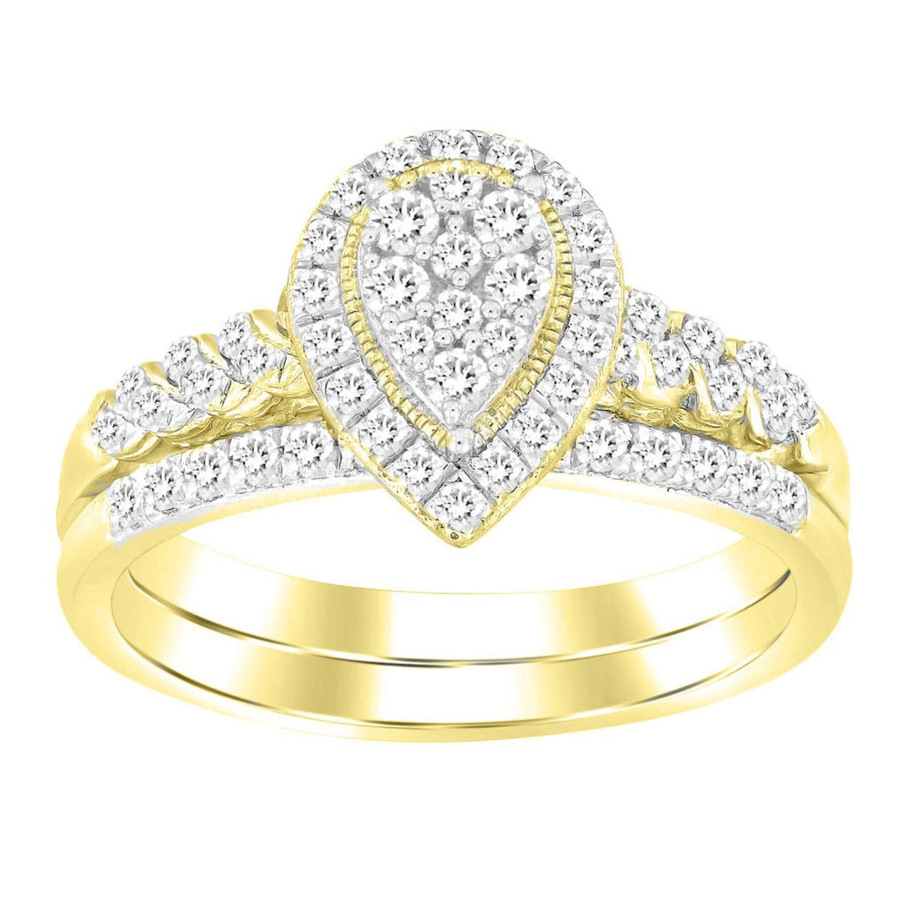LADIES BRIDAL RING SET 1/2 CT ROUND DIAMOND 10K YELLOW GOLD