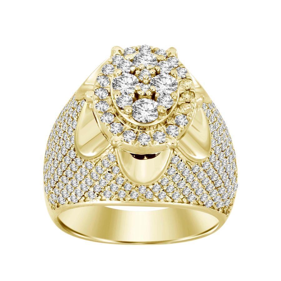 MEN'S RING 3 CT ROUND DIAMOND 10K YELLOW GOLD