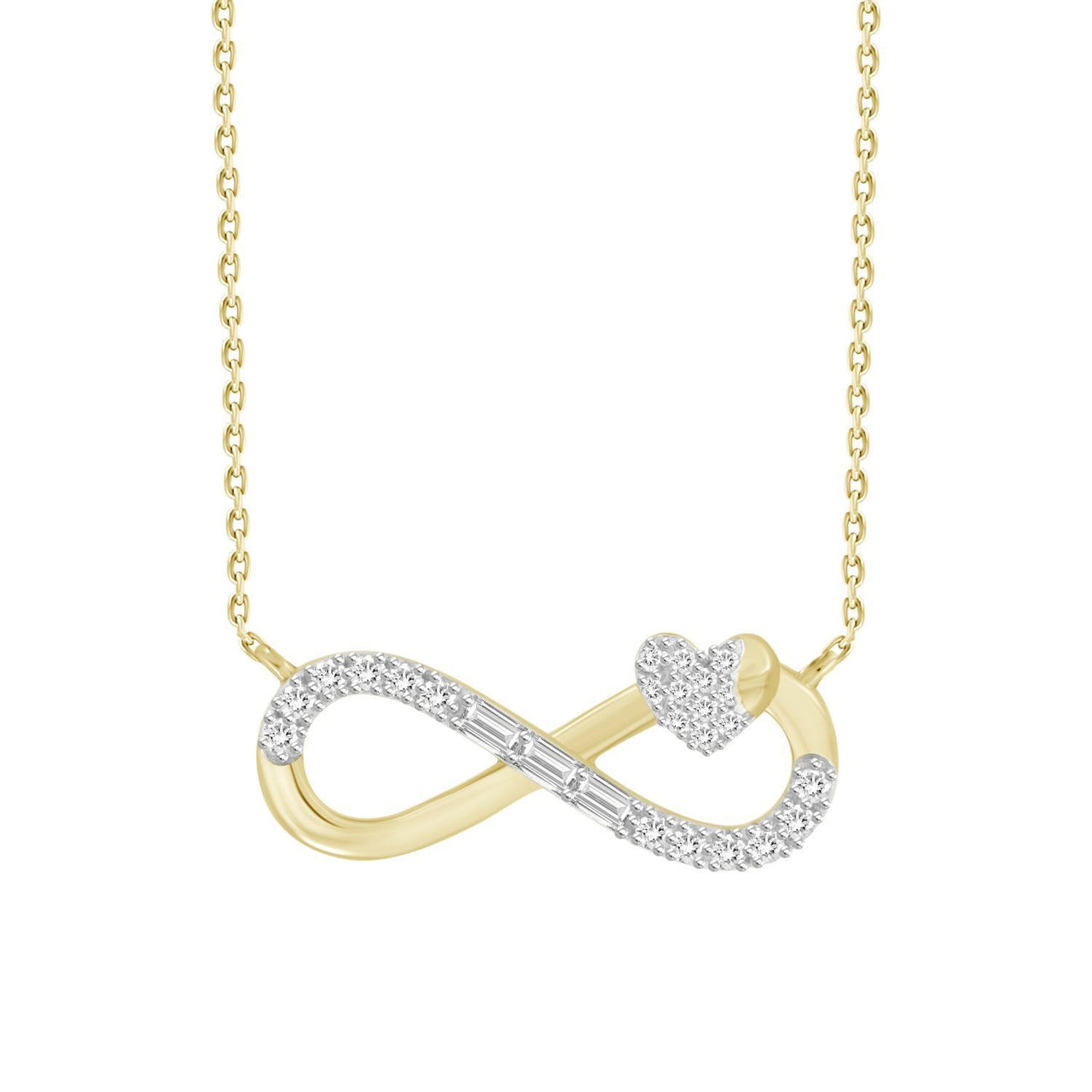 LADIES DIAMOND NECKLACE 1/6 CT ROUND/BAGUETTE DIAMOND 10K YELLOW GOLD