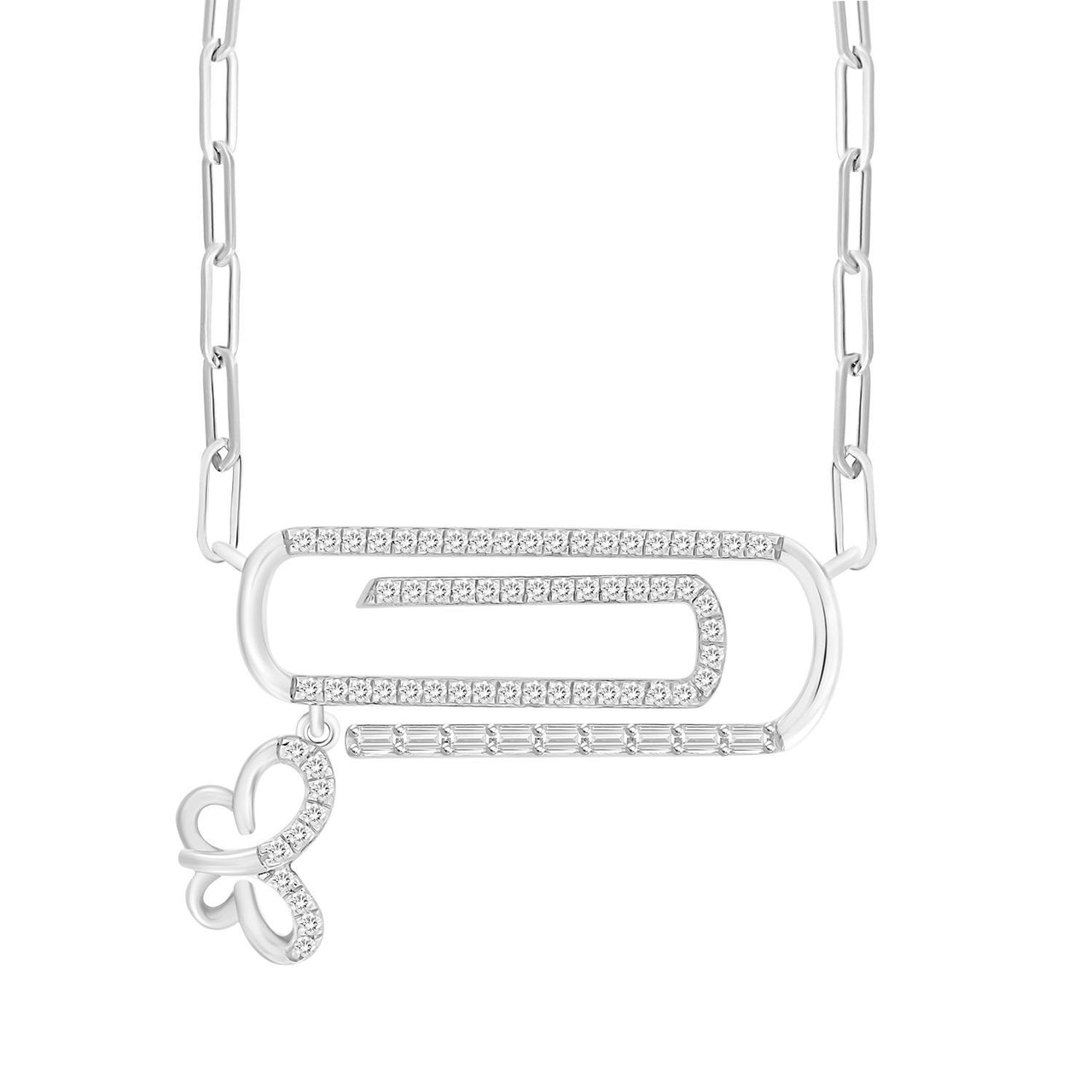 LADIES DIAMOND NECKLACE 1/4 CT ROUND/BAGUETTE DIAMOND 10K WHITE GOLD