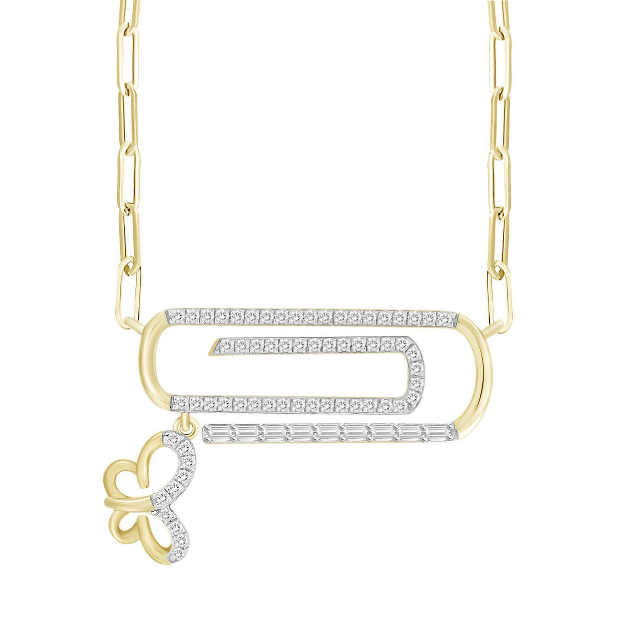 LADIES DIAMOND NECKLACE 1/4 CT ROUND/BAGUETTE DIAMOND 10K YELLOW GOLD