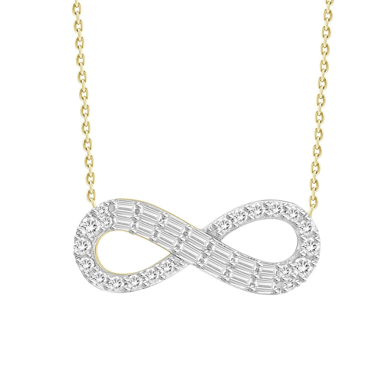LADIES DIAMOND NECKLACE 1/4 CT ROUND/BAGUETTE DIAMOND 10K YELLOW GOLD