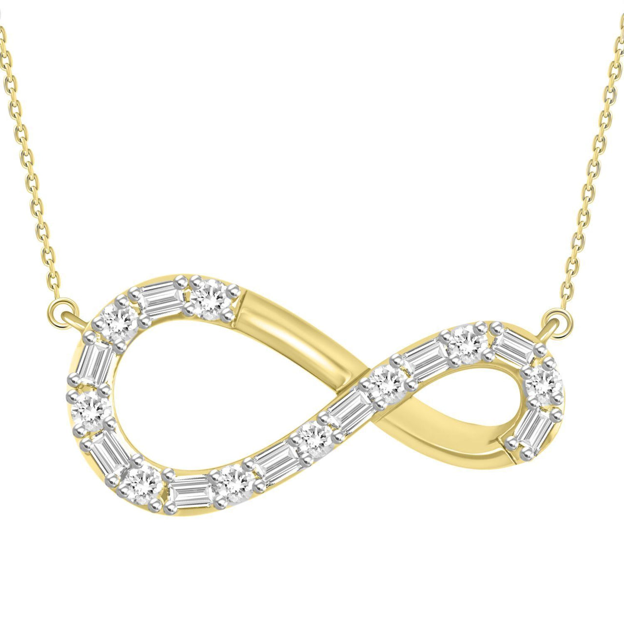 LADIES DIAMOND NECKLACE 1/3 CT ROUND/BAGUETTE DIAMOND 10K YELLOW GOLD