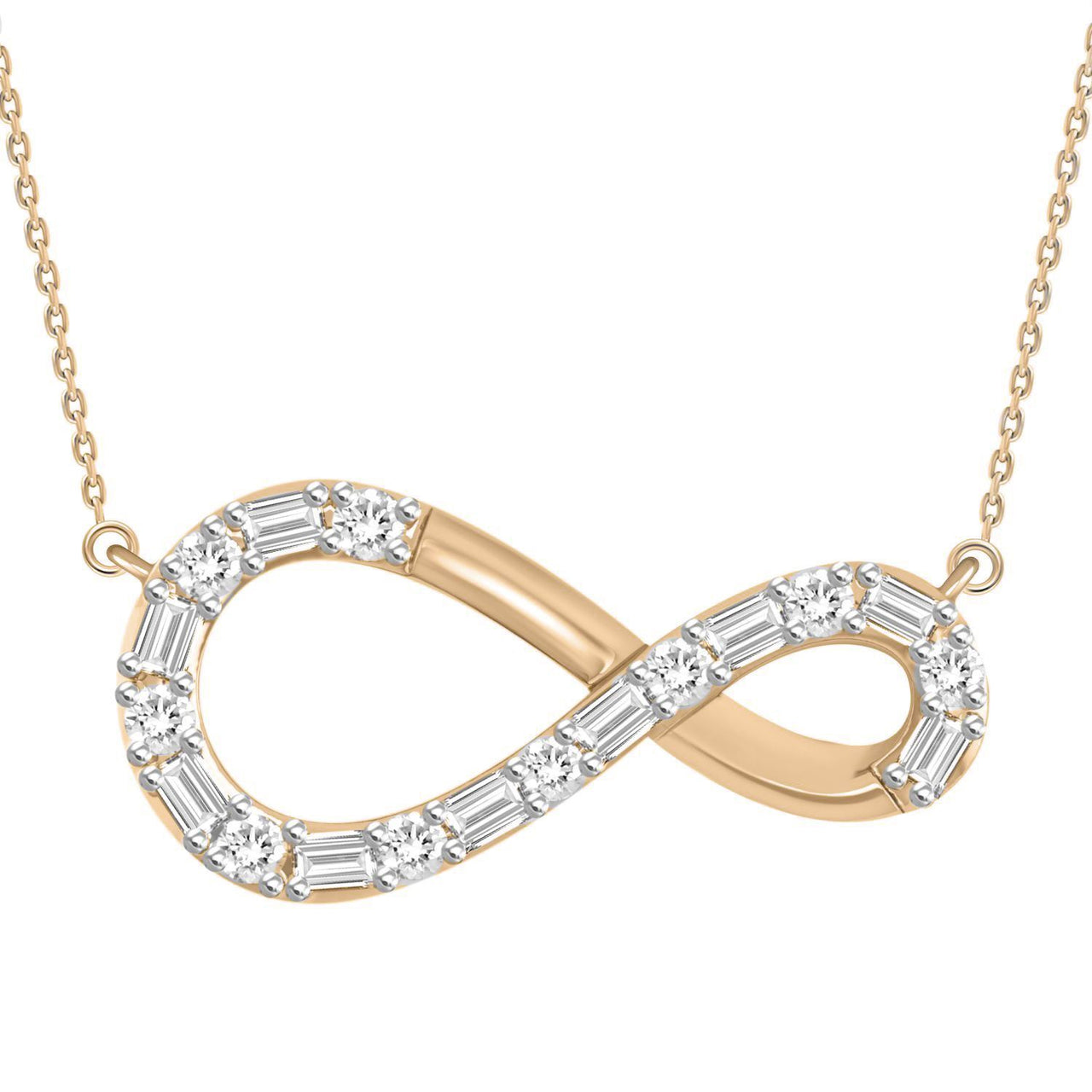 LADIES DIAMOND NECKLACE 1/3 CT ROUND/BAGUETTE DIAMOND 10K ROSE GOLD