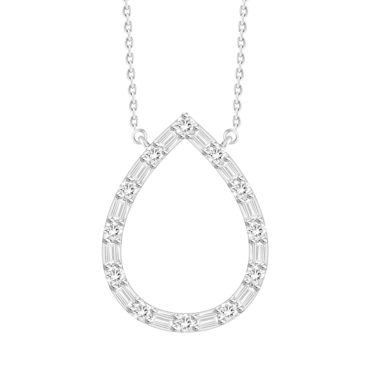 LADIES DIAMOND NECKLACE 1/3 CT ROUND/BAGUETTE DIAMOND 10K WHITE GOLD