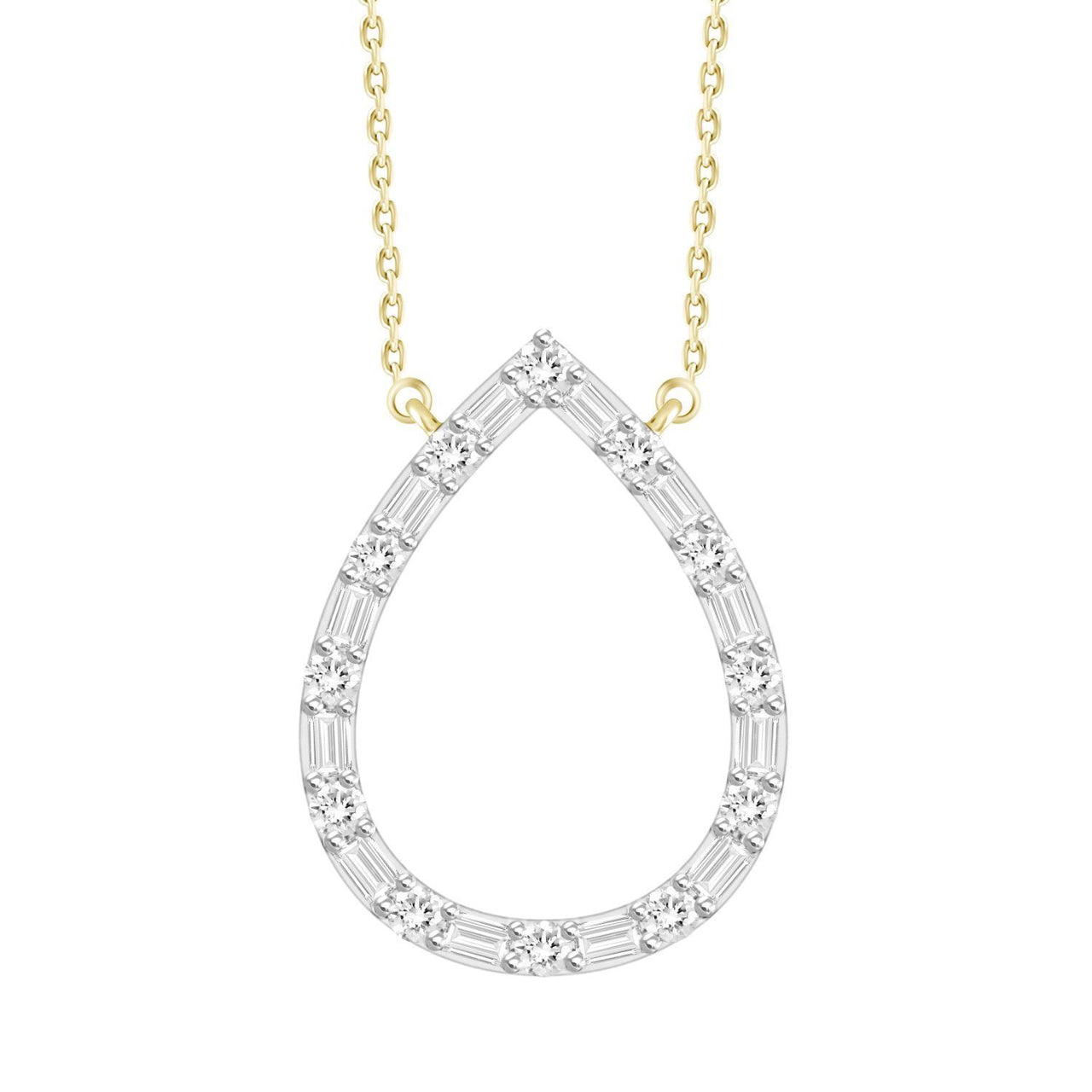 LADIES DIAMOND NECKLACE 1/3 CT ROUND/BAGUETTE DIAMOND 10K YELLOW GOLD