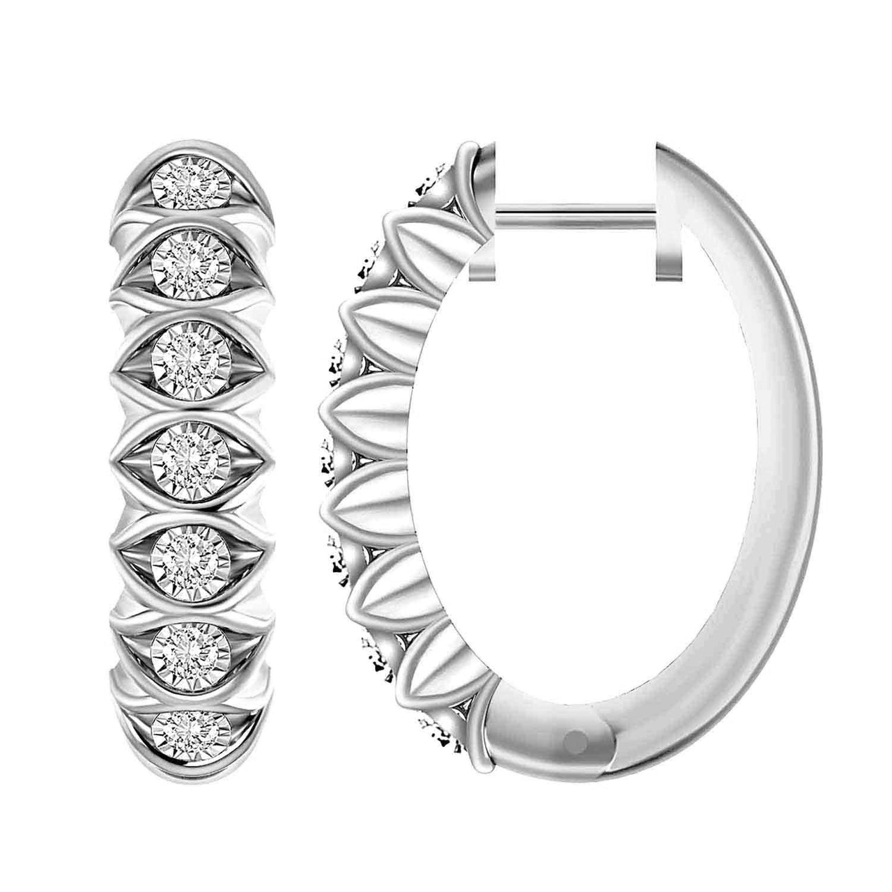 LADIES HOOP EARRING 1/2 CT ROUND DIAMOND 10K WHITE GOLD