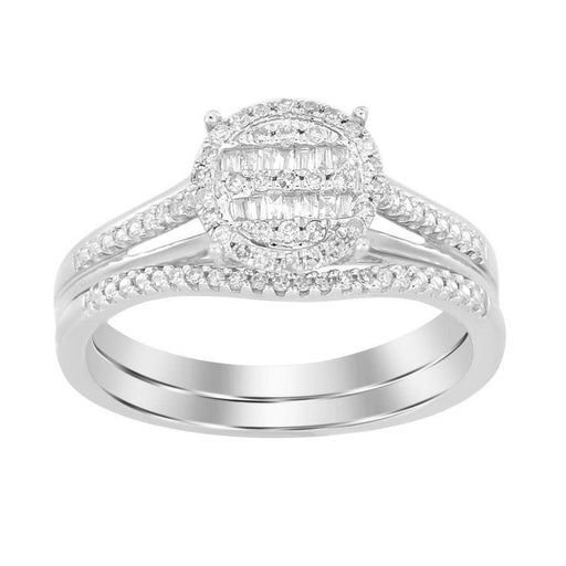 LADIES BRIDAL RING SET 1/4 CT ROUND/BAGUETTE DIAMOND 10K WHITE GOLD