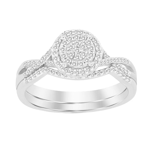 LADIES BRIDAL RING SET 1/4 CT ROUND DIAMOND SILVER