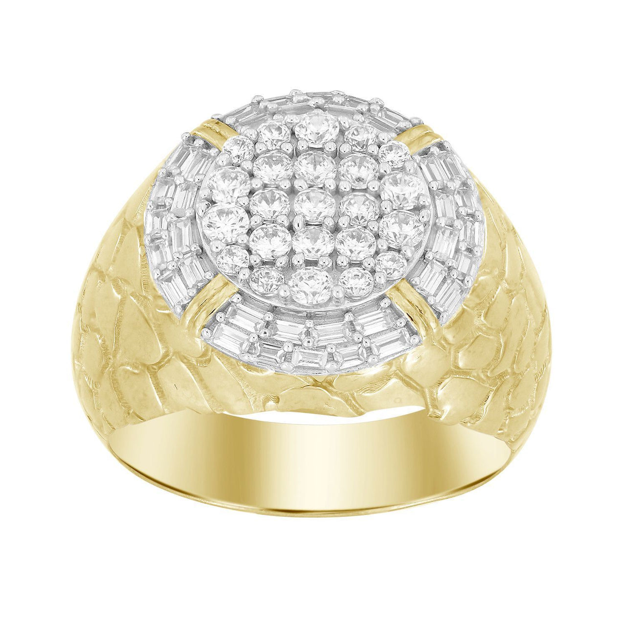 MEN'S RING 1 CT ROUND/BAGUETTE DIAMOND 10K YELLOW GOLD