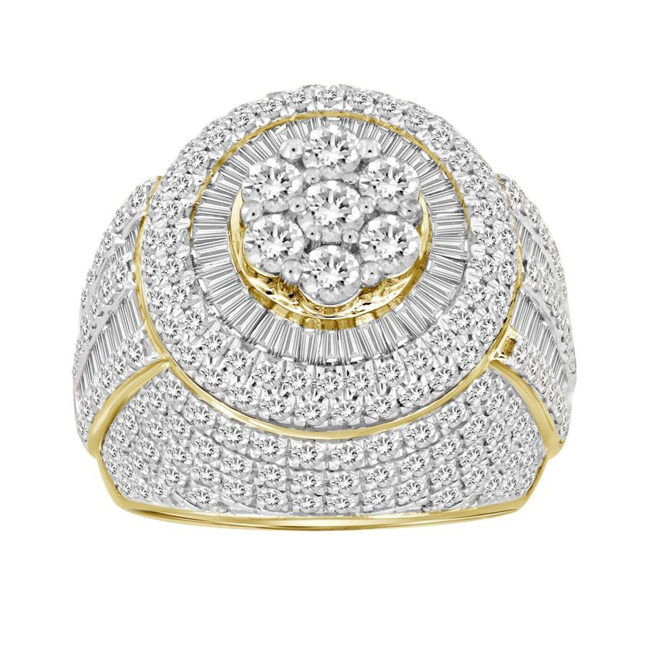 MEN'S RING 5 CT ROUND/BAGUETTE DIAMOND 10K YELLOW GOLD