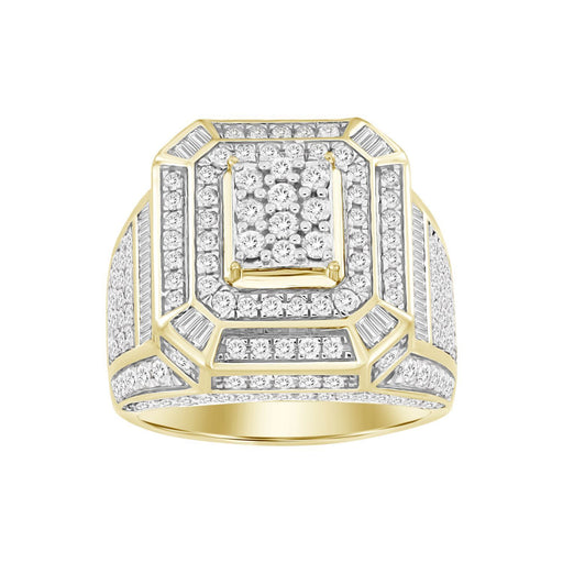 MEN'S RING 2 5/8 CT ROUND/BAGUETTE DIAMOND 10K YELLOW GOLD