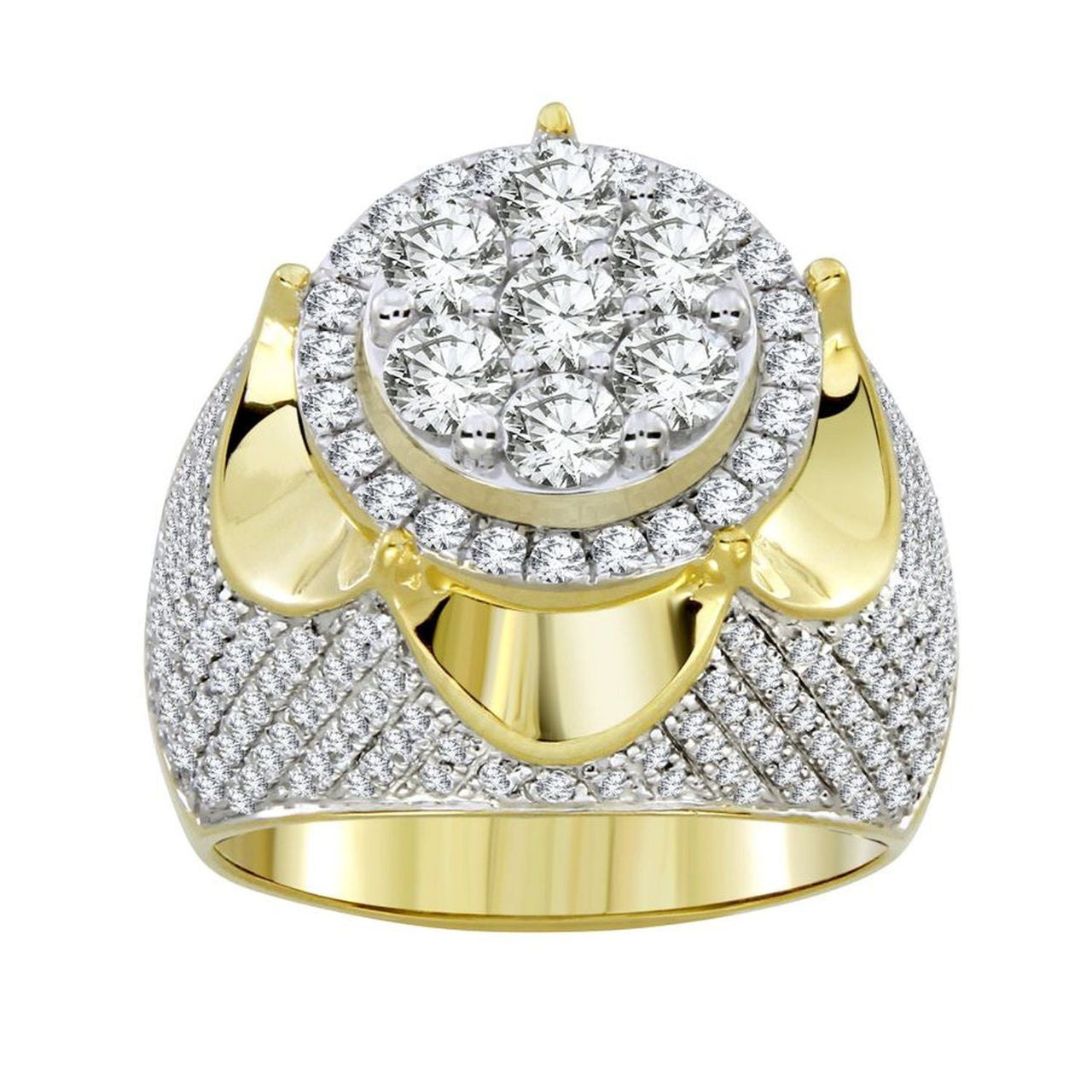MEN'S RING 3 CT ROUND DIAMOND 10K YELLOW GOLD