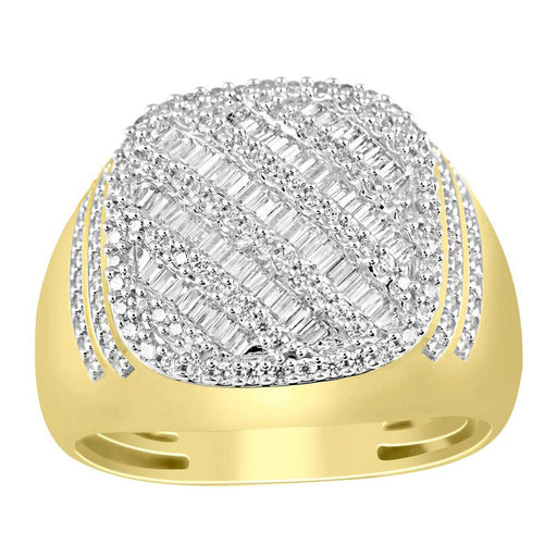 MEN'S RING 1 CT ROUND/BAGUETTE DIAMOND 14K YELLOW GOLD