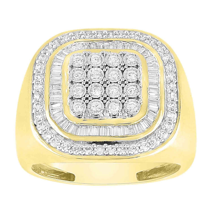 MEN'S RING 1 CT ROUND/BAGUETTE DIAMOND 10K YELLOW GOLD