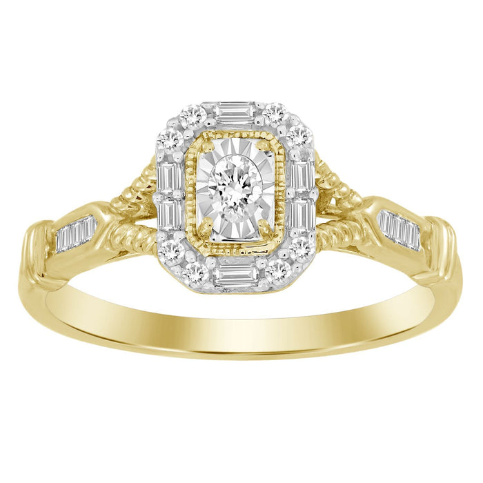 LADIES RING 1/4 CT ROUND/OVAL/BAGUETTE DIAMOND 10K YELLOW GOLD