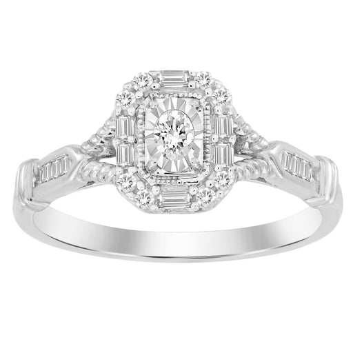 LADIES RING 1/4 CT ROUND/OVAL/BAGUETTE DIAMOND 10K WHITE GOLD