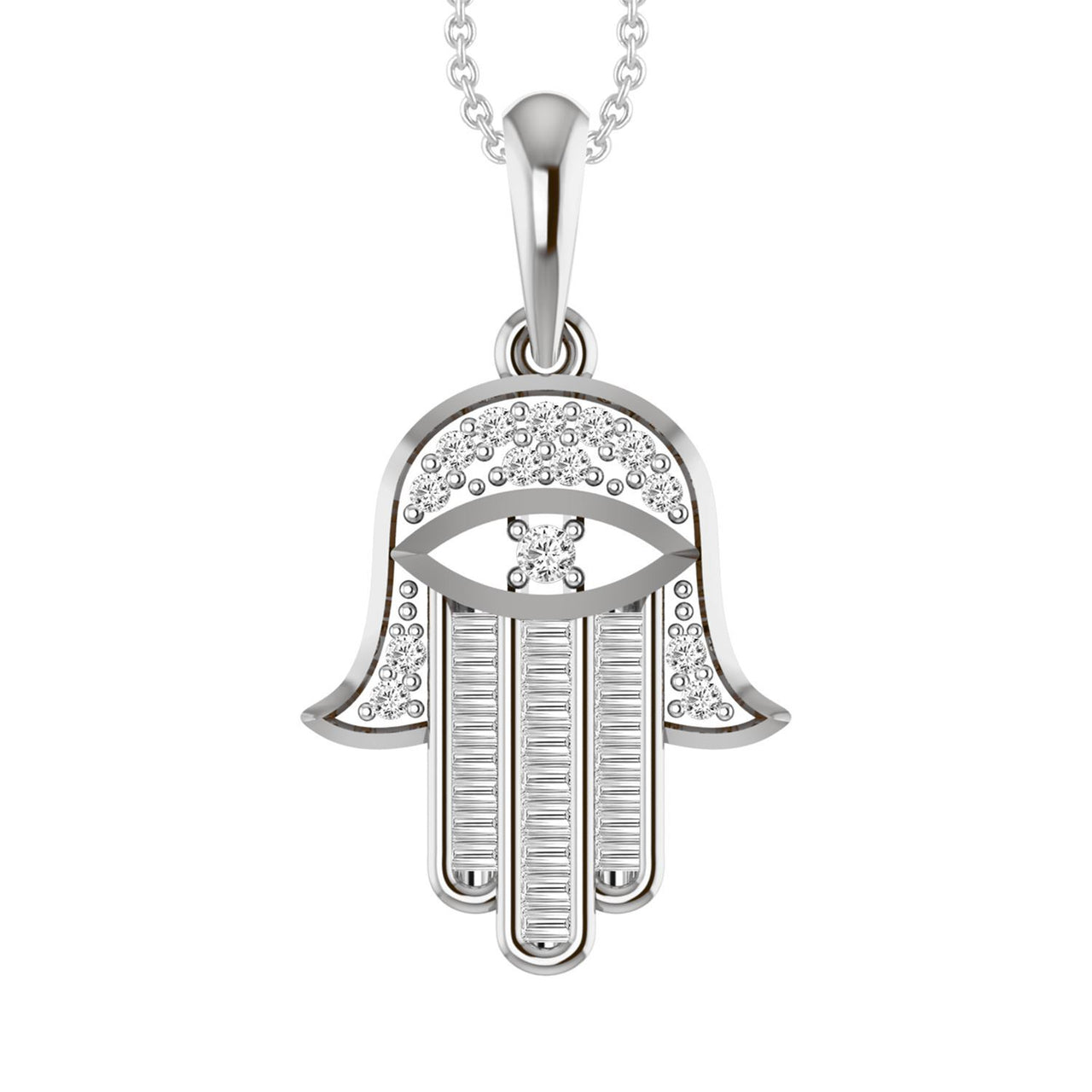 LADIES PENDANT 1/5 CT ROUND/BAGUETTE DIAMOND 10K WHITE GOLD