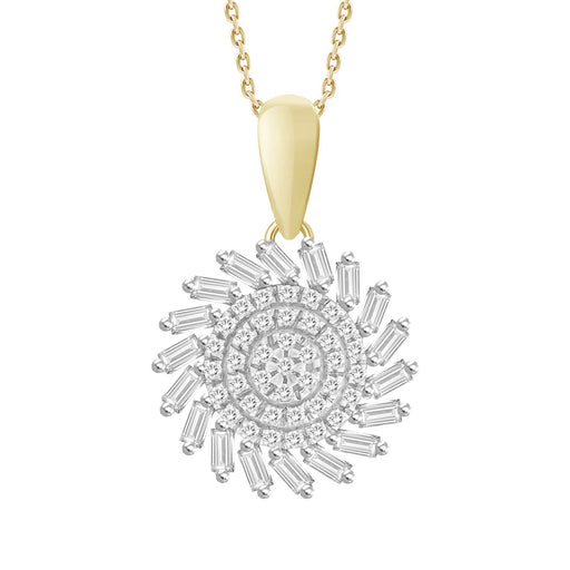 LADIES PENDANT 1/4 CT ROUND/BAGUETTE DIAMOND 10K YELLOW GOLD