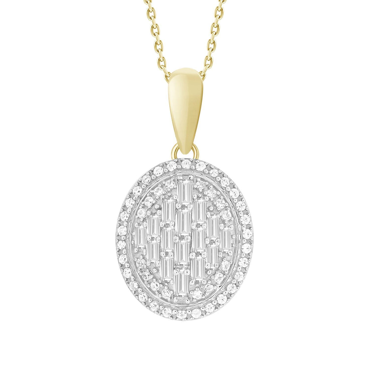 LADIES PENDANT 1/3 CT ROUND/BAGUETTE DIAMOND 10K YELLOW GOLD