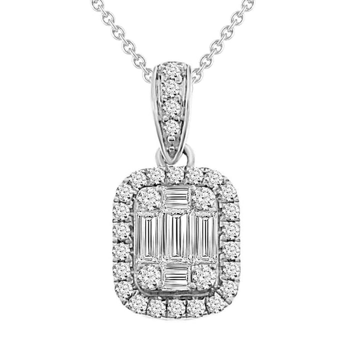 LADIES PENDANT 3/8 CT ROUND/BAGUETTE DIAMOND 10K WHITE GOLD