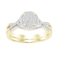 Thumbnail for LADIES BRIDAL RING SET 1/4 CT ROUND DIAMOND SILVER YELLOW PLATED