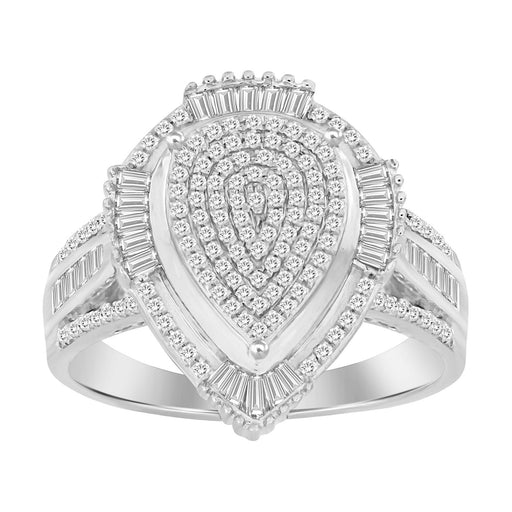 LADIES RING 1/2 CT ROUND/BAGUETTE DIAMOND 10K WHITE GOLD