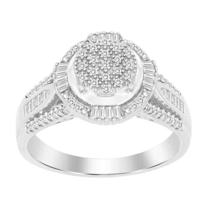 LADIES RING 1/4 CT ROUND/BAGUETTE DIAMOND 10K WHITE GOLD