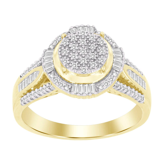 LADIES RING 1/4 CT ROUND/BAGUETTE DIAMOND 10K YELLOW GOLD