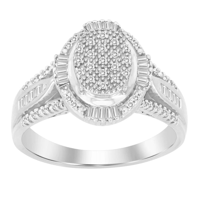 LADIES RING 1/4 CT ROUND/BAGUETTE DIAMOND 10K WHITE GOLD