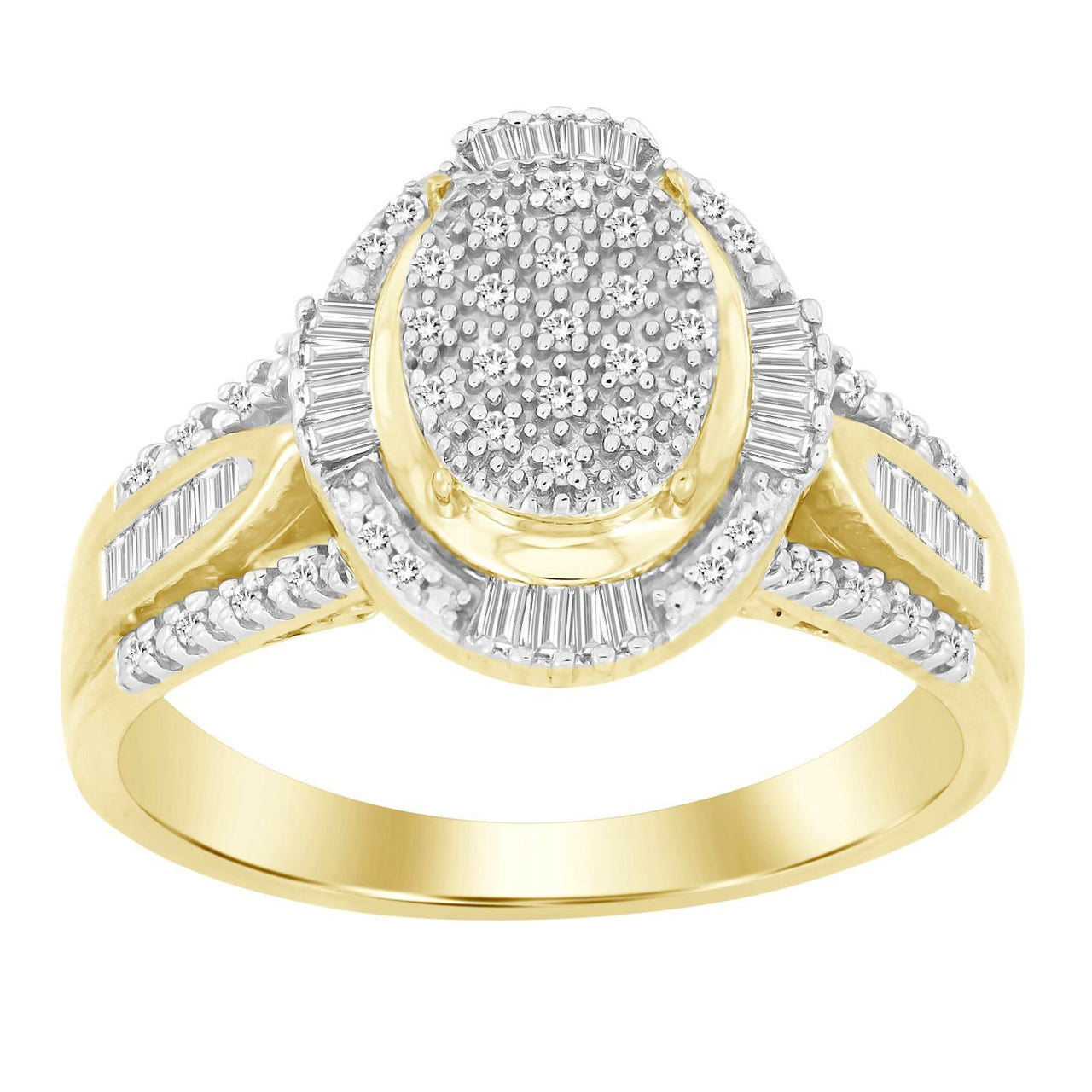 LADIES RING 1/4 CT ROUND/BAGUETTE DIAMOND 10K YELLOW GOLD