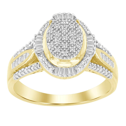 LADIES RING 1/4 CT ROUND/BAGUETTE DIAMOND 10K YELLOW GOLD