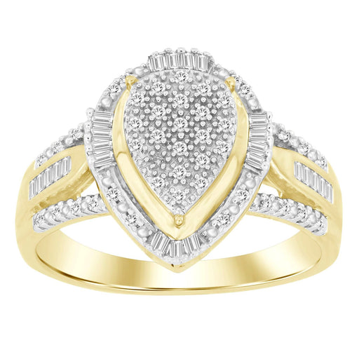 LADIES RING 1/4 CT ROUND/BAGUETTE DIAMOND 10K YELLOW GOLD