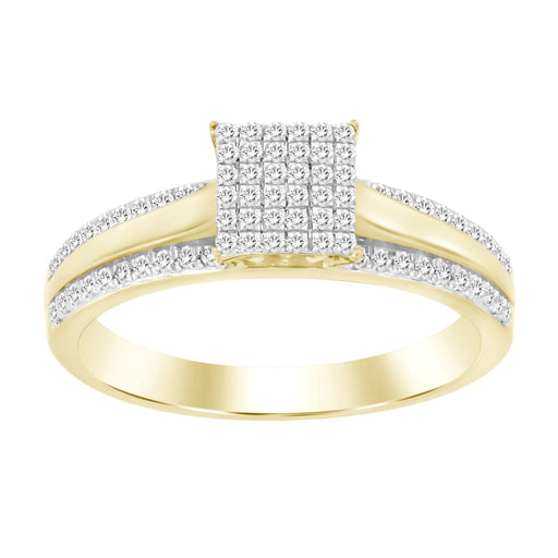 LADIES RING 1/5 CT ROUND DIAMOND SILVER YELLOW PLATED