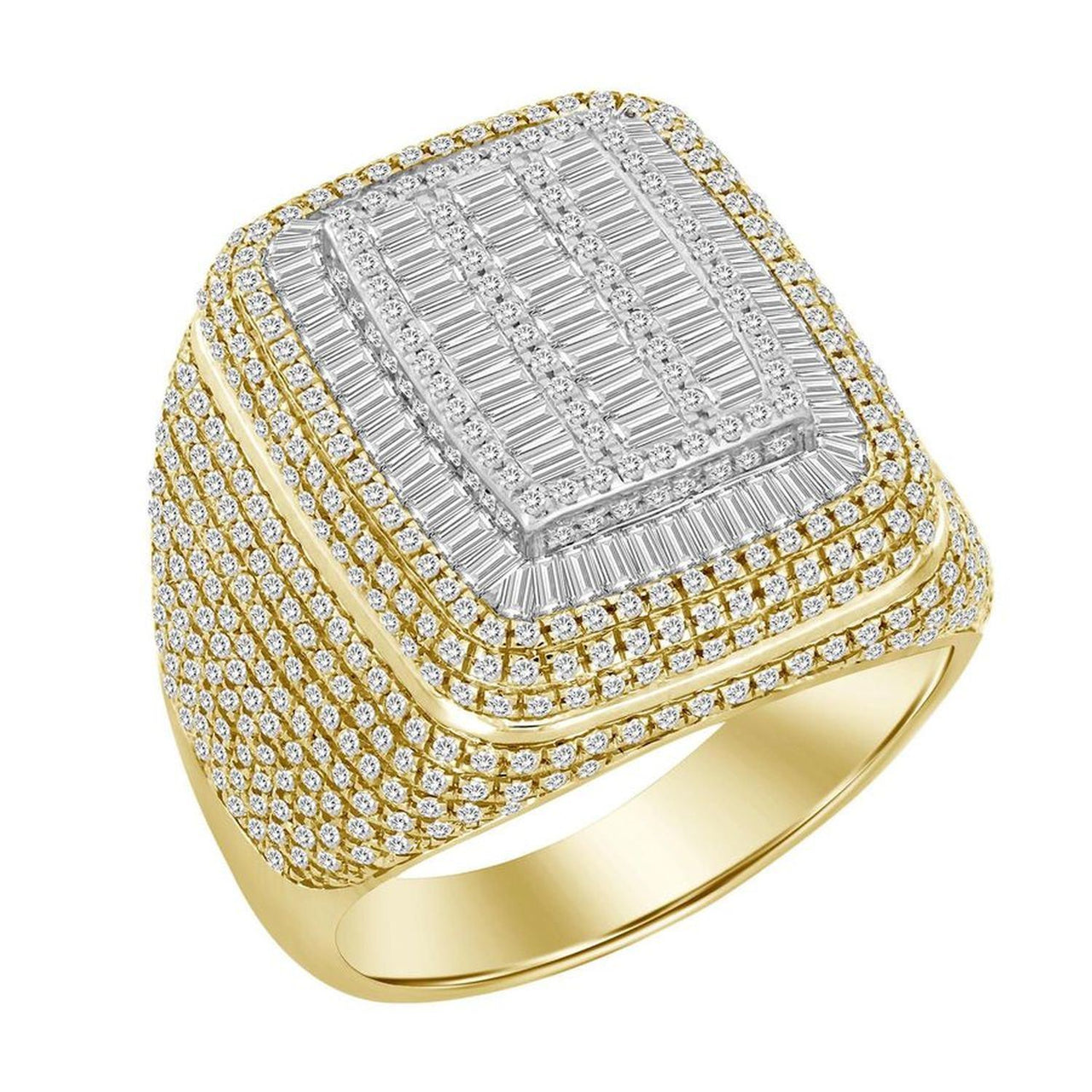 MEN'S RING 2 CT ROUND/BAGUETTE DIAMOND 10K YELLOW GOLD