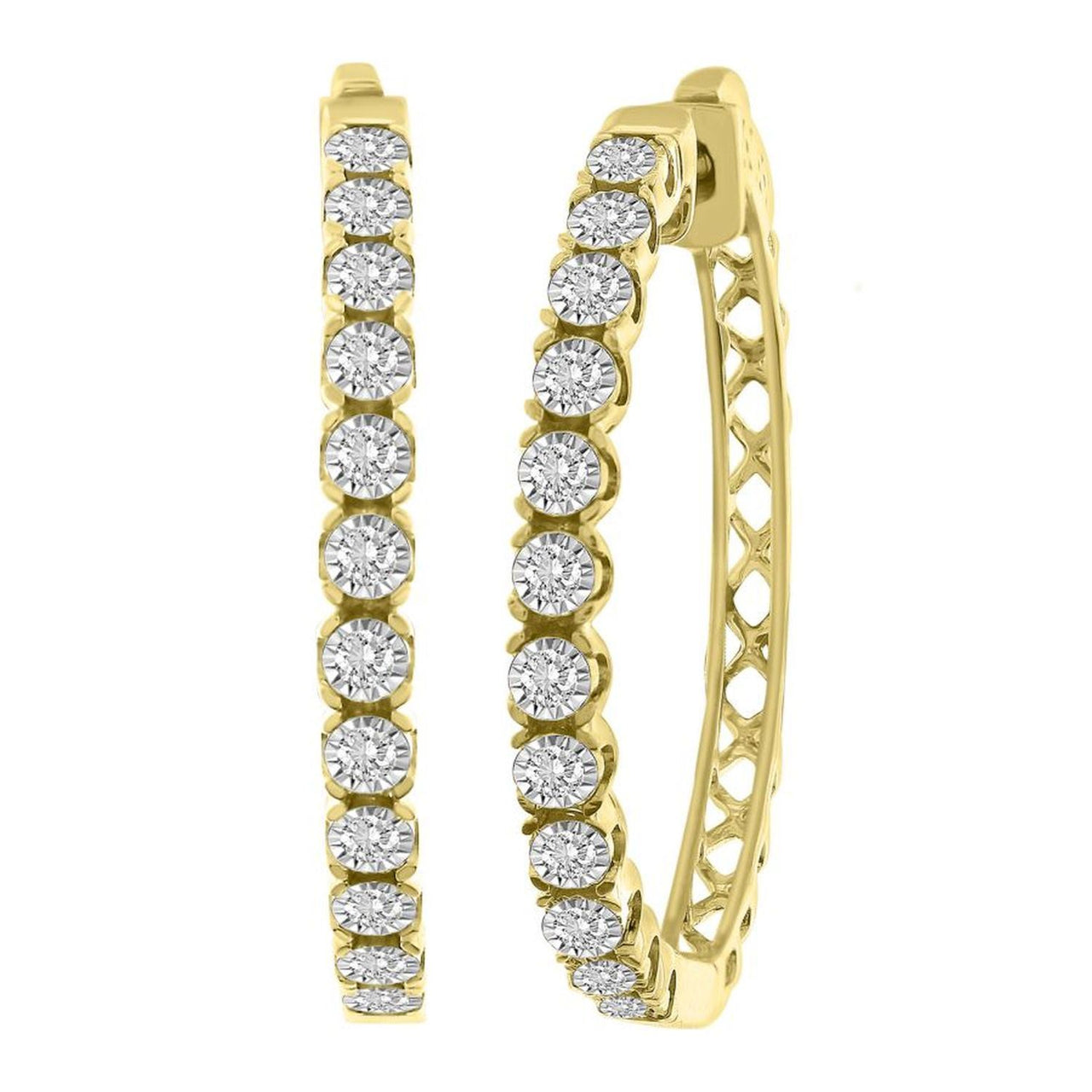 LADIES HOOPS 1/2 CT ROUND DIAMOND 10K YELLOW GOLD