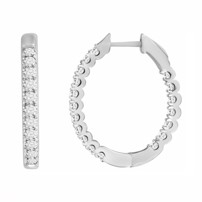 LADIES HOOPS 2 CT ROUND DIAMOND 10K WHITE GOLD